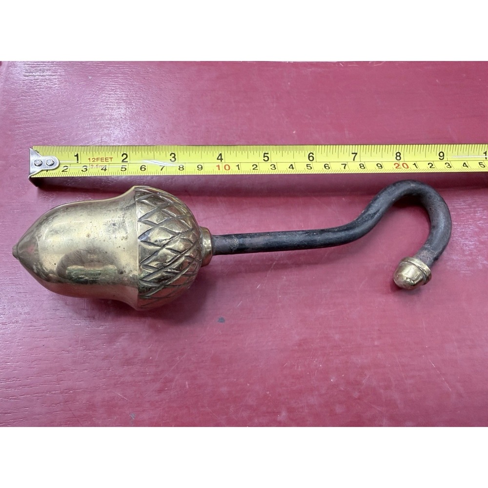 Vintage Brass Acorn Fireplace Damper Handle‎ Flue Hook Tool - 10"
